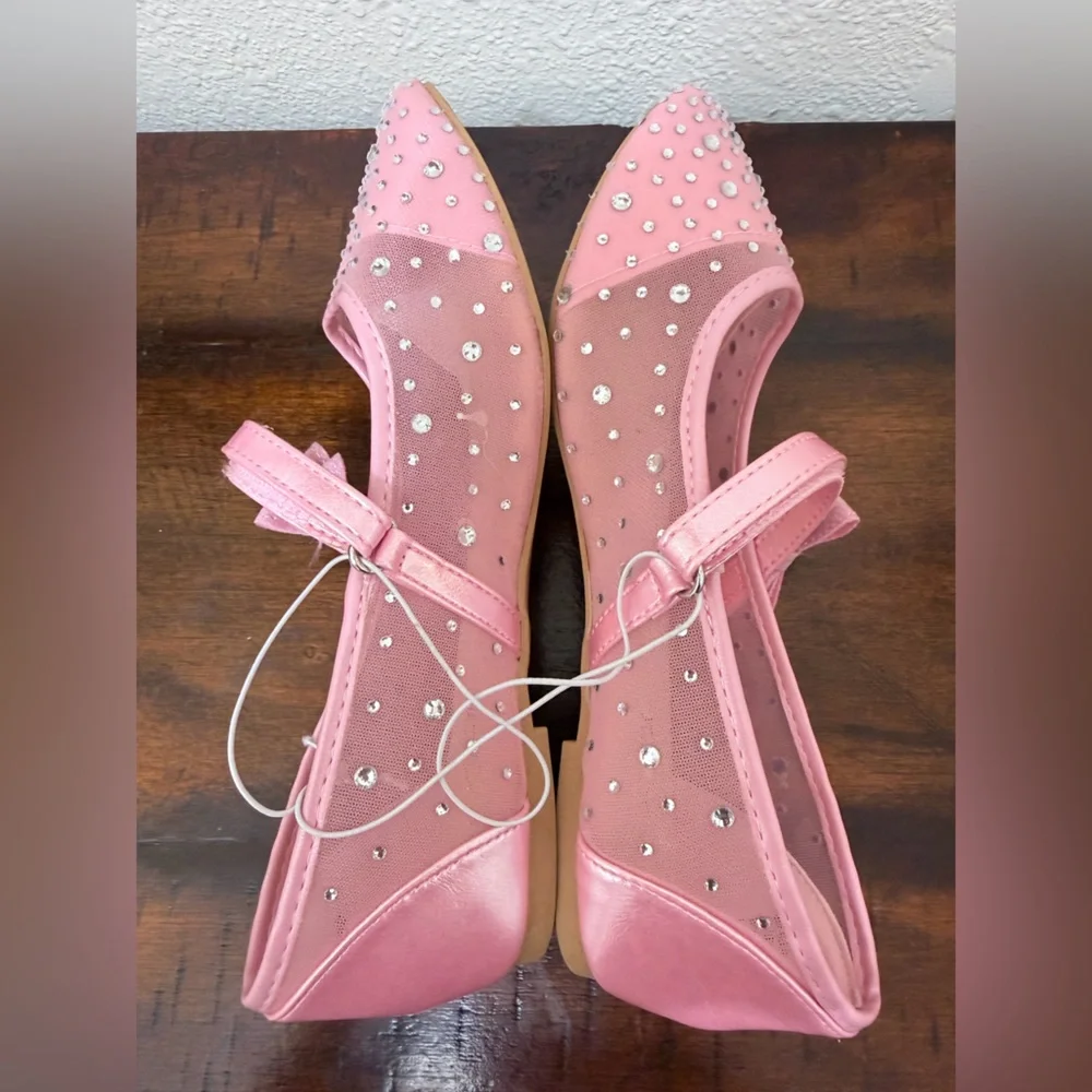 Sugar Flats Shoes Big Girl Size 4M – Pink with Sparkly Rhinestones & Bow